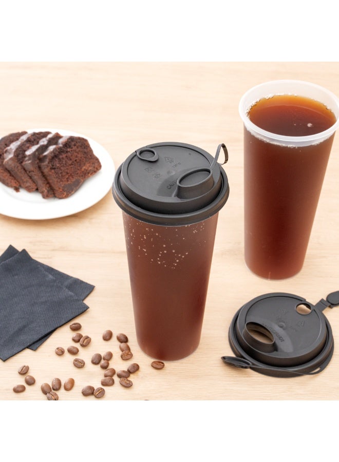 Restaurantware LIDS ONLY: Bev Tek Lids For 12-, 16-, 24-OZ Coffee Cups, 500 Leakproof Beverage Lids - 2-In-1 Design, Attached Stoppers, Black Plastic Disposable Lids, Cups Sold Separately - Image 4