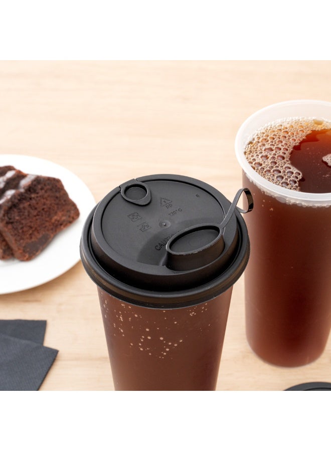 Restaurantware LIDS ONLY: Bev Tek Lids For 12-, 16-, 24-OZ Coffee Cups, 500 Leakproof Beverage Lids - 2-In-1 Design, Attached Stoppers, Black Plastic Disposable Lids, Cups Sold Separately - Image 3