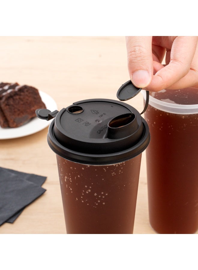 Restaurantware LIDS ONLY: Bev Tek Lids For 12-, 16-, 24-OZ Coffee Cups, 500 Leakproof Beverage Lids - 2-In-1 Design, Attached Stoppers, Black Plastic Disposable Lids, Cups Sold Separately - Image 5