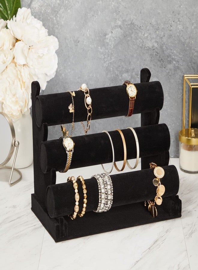 Juvale 3-Tier Velvet Bracelet Holder Stand - Soft Velvet Jewelry Organizer & Display - Secure Detachable Multi-Tier Bracelet Storage - Compact Necklace Holder & Bangle Rack - Black, 12 x 9 x 7 in - Image 3