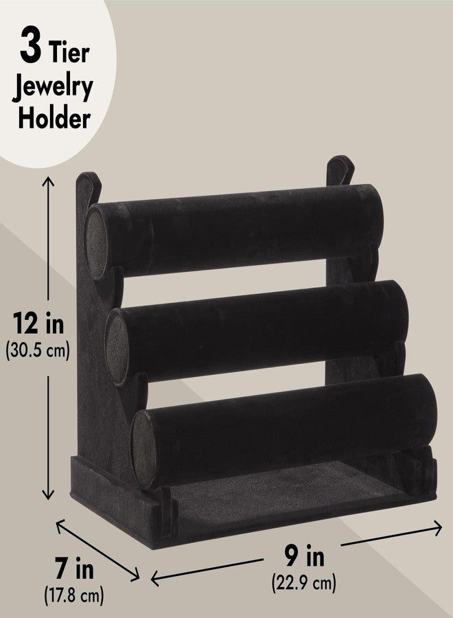 Juvale 3-Tier Velvet Bracelet Holder Stand - Soft Velvet Jewelry Organizer & Display - Secure Detachable Multi-Tier Bracelet Storage - Compact Necklace Holder & Bangle Rack - Black, 12 x 9 x 7 in - Image 4