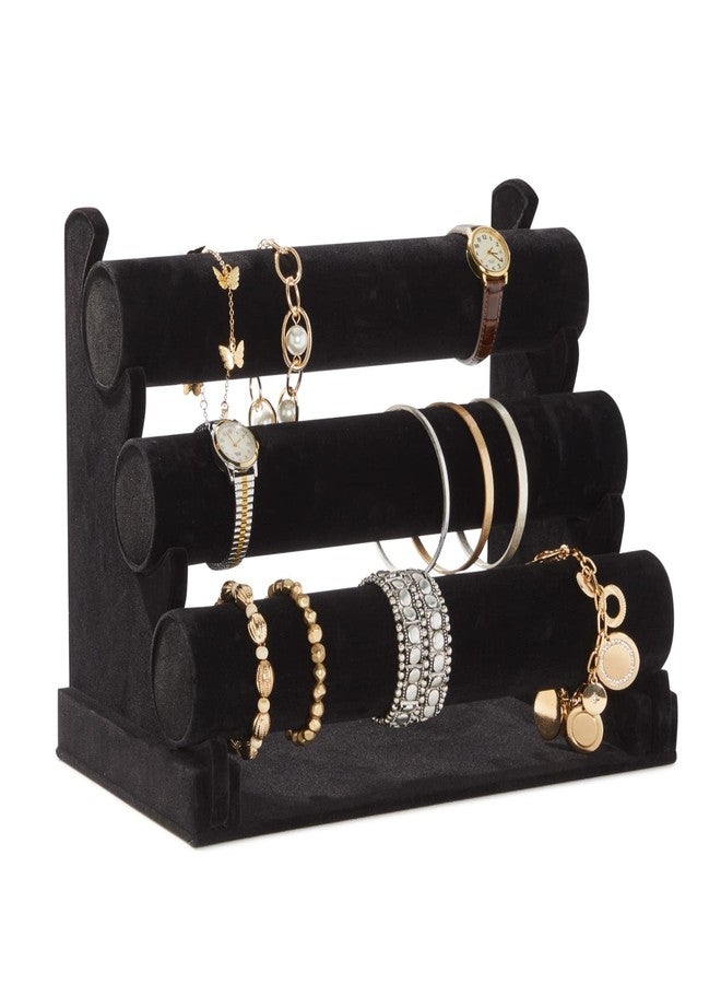 Juvale 3-Tier Velvet Bracelet Holder Stand - Soft Velvet Jewelry Organizer & Display - Secure Detachable Multi-Tier Bracelet Storage - Compact Necklace Holder & Bangle Rack - Black, 12 x 9 x 7 in - Image 5