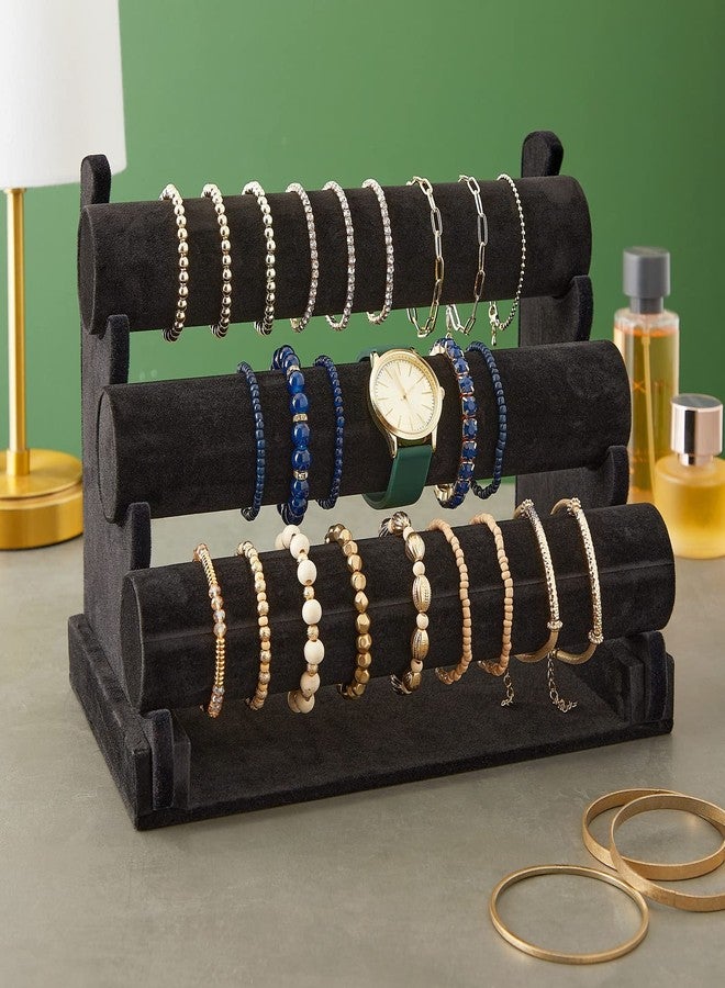 Juvale 3-Tier Velvet Bracelet Holder Stand - Soft Velvet Jewelry Organizer & Display - Secure Detachable Multi-Tier Bracelet Storage - Compact Necklace Holder & Bangle Rack - Black, 12 x 9 x 7 in - Image 2