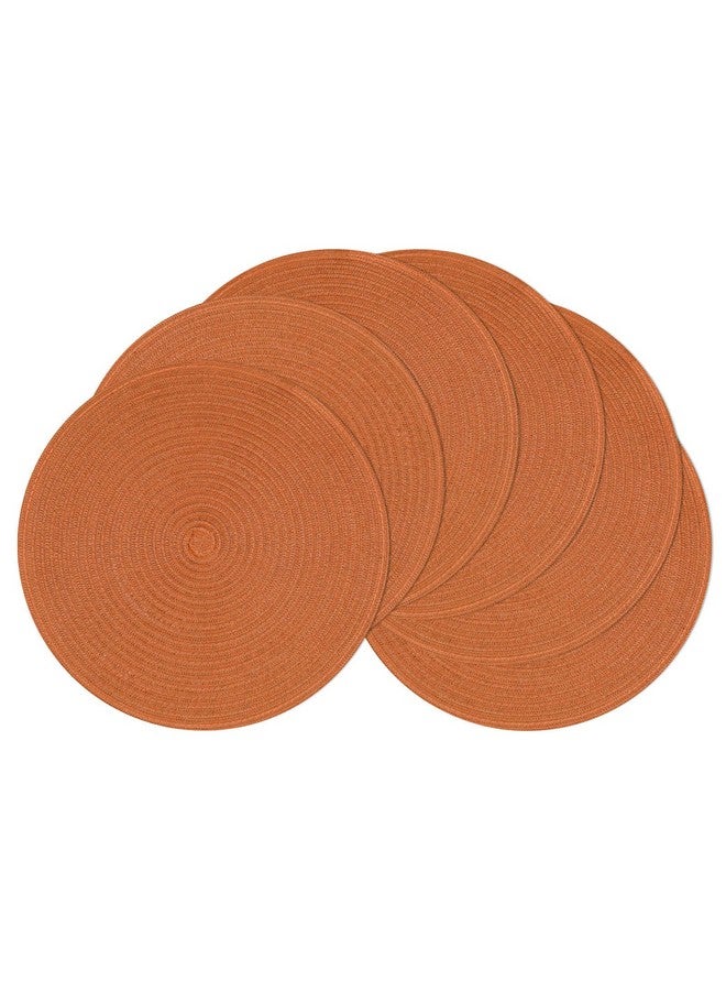 SHACOS Round Placemats Set of 6 Washable 15 inch Round Fall Placemats Cotton Polyester Woven Braided Table Place Mats for Dining Table Decor, Dark Orange - Image 1