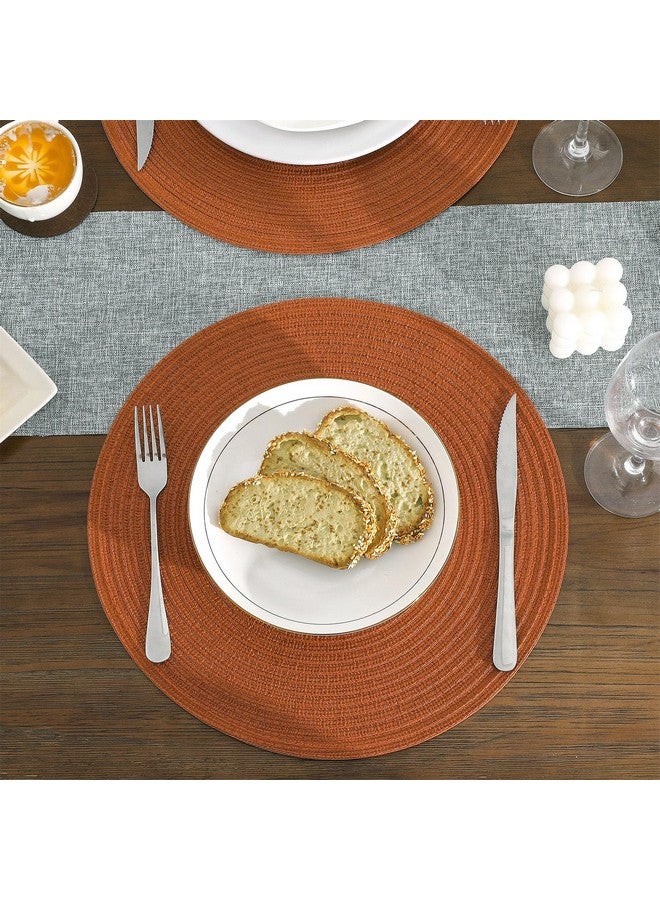 SHACOS Round Placemats Set of 6 Washable 15 inch Round Fall Placemats Cotton Polyester Woven Braided Table Place Mats for Dining Table Decor, Dark Orange - Image 4