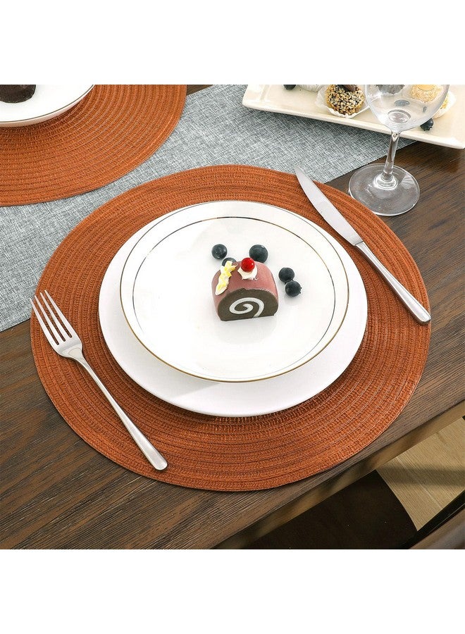 SHACOS Round Placemats Set of 6 Washable 15 inch Round Fall Placemats Cotton Polyester Woven Braided Table Place Mats for Dining Table Decor, Dark Orange - Image 5
