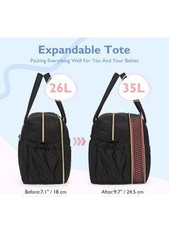 MOMMORE mommore Diaper Bag Tote Large Expandable Baby Travel Tote for 2 Kids Twins, Quilted Hospital Bag for Mom, Weekender  - Image 2