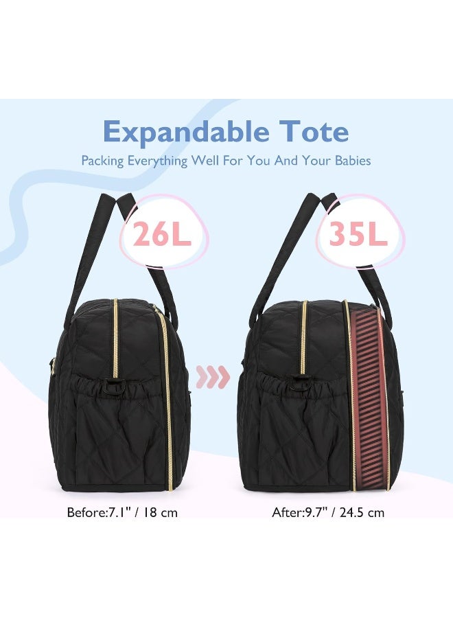 MOMMORE mommore Diaper Bag Tote Large Expandable Baby Travel Tote for 2 Kids Twins, Quilted Hospital Bag for Mom, Weekender  - Image 2