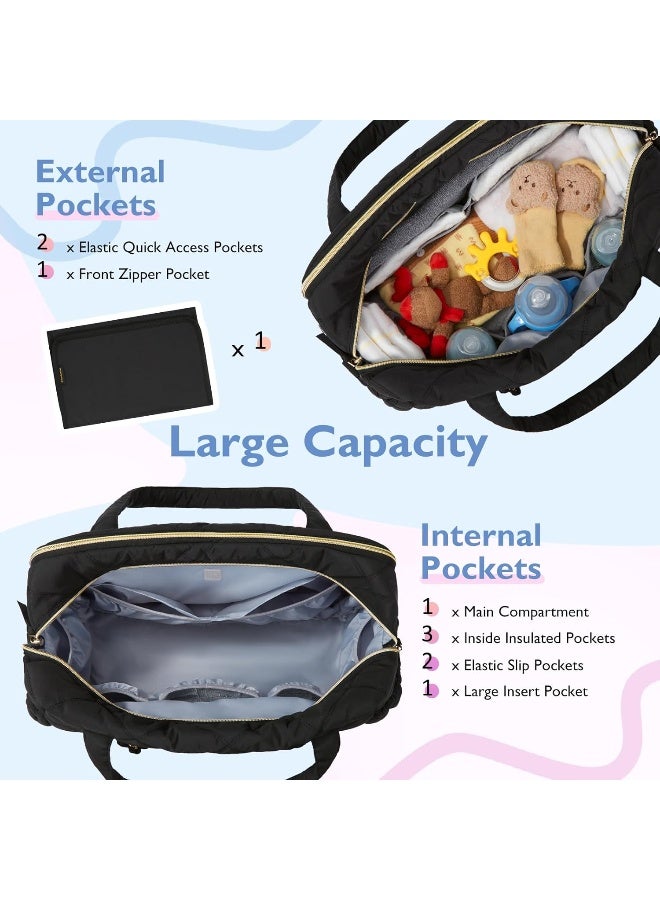MOMMORE mommore Diaper Bag Tote Large Expandable Baby Travel Tote for 2 Kids Twins, Quilted Hospital Bag for Mom, Weekender  - Image 3
