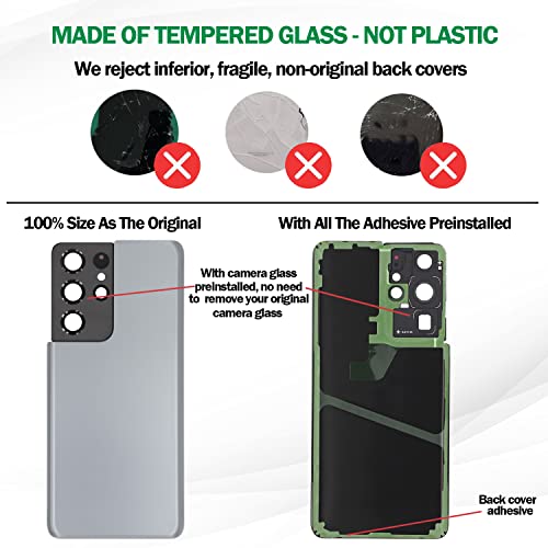 ASDAWN Galaxy S21 Ultra Rear Glass Back Cover Replacement for Samsung Galaxy S21 Ultra 5G SM-G998 All Carriers (Phantom Titanium) - Image 4