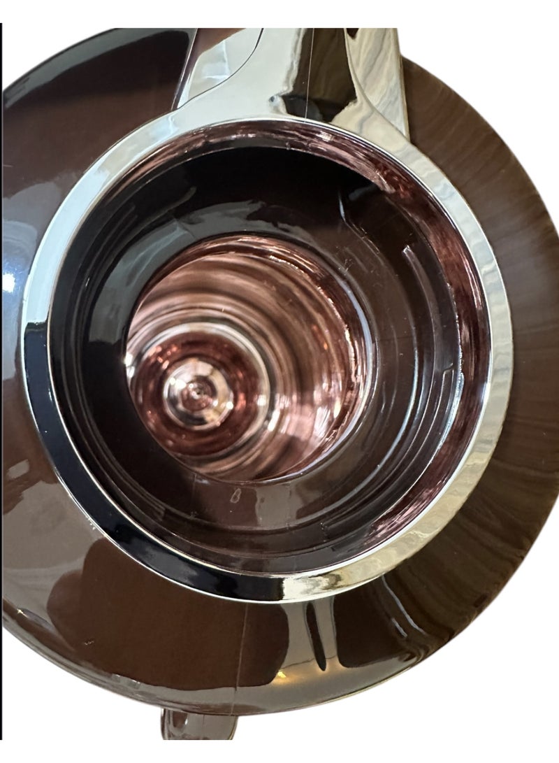 Japanese Vacuum Flask Thermal Carafe, Stainless Steel, Brown Handle, Striped Design 1.9L Capacity - Image 3