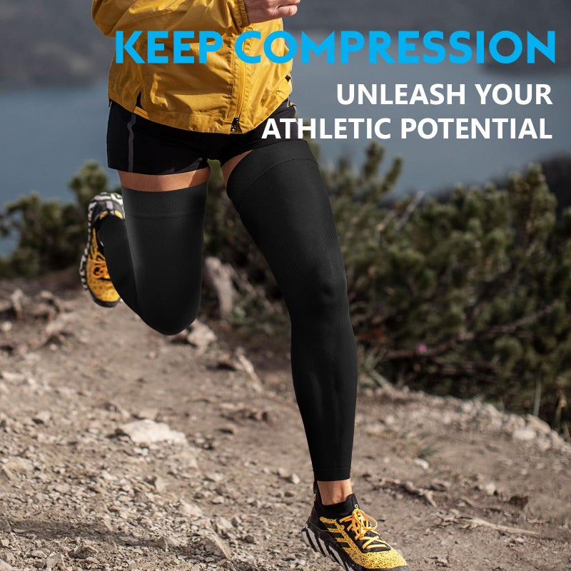 KEKING Full Leg Compression Sleeves, Unisex, Thigh High Compression Stocking 20-30mmHg Graduated Support for Thigh Calf Knee, Running, Basketball, Reduce Varicose Veins and Swelling, All Black L - Image 3