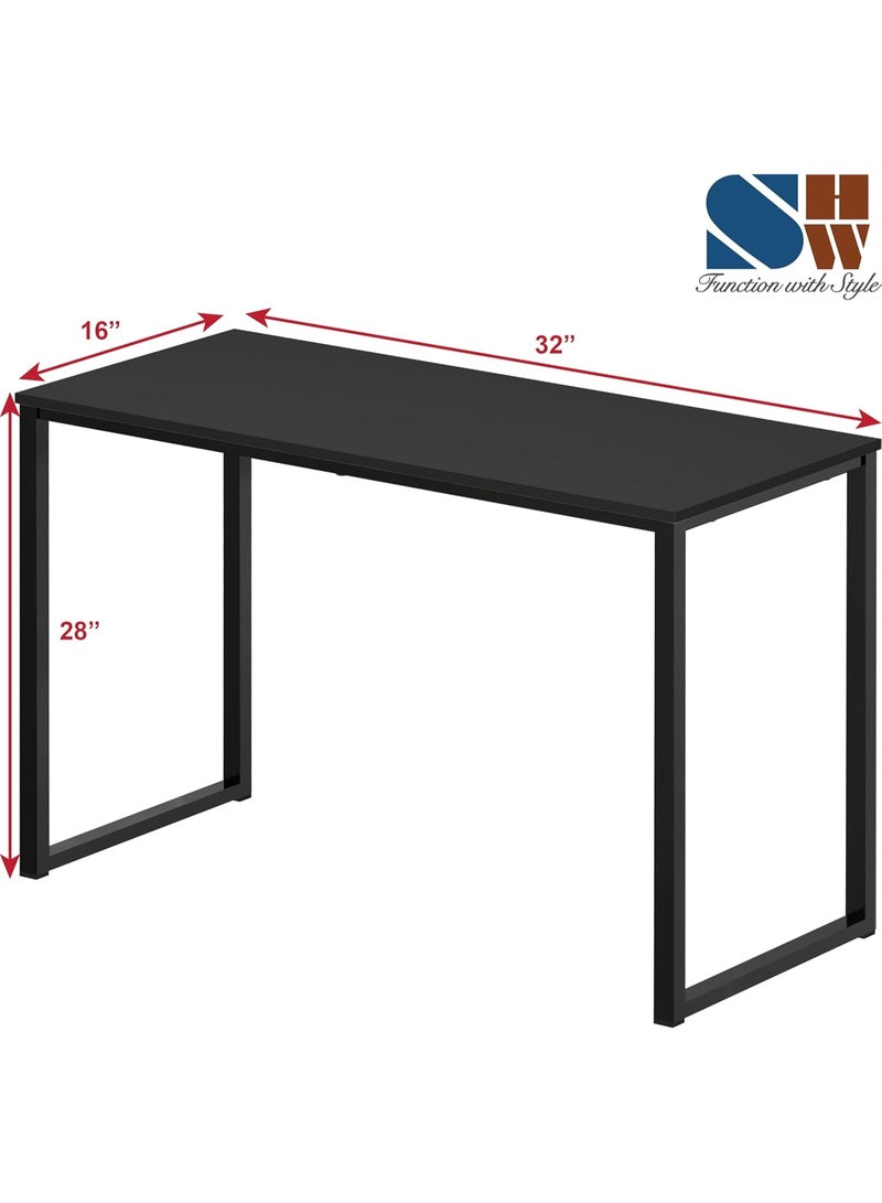 SHW طاولة مكتب للمنزل مقاس 32 بوصة، تصميم عصري مستطيل مع إطار فولاذي وسطح خشب صناعي، طاولة دراسة مدمجة للمساحات الصغيرة – لون أسود32-Inch Home Office Computer Desk, Modern Rectangular Work Desk with Steel Frame and Engineered Wood Top, Compact Study Table for Small Spaces – Black - Image 3