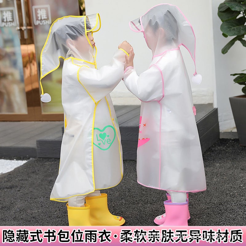 Children'S Raincoat Cartoon Male And Female Kindergarten Baby Kids Primary School Student Transparent Raincoat Male And Female With School Bag Bits - Image 5