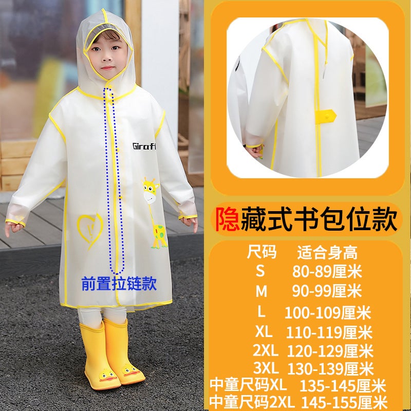 Children'S Raincoat Cartoon Male And Female Kindergarten Baby Kids Primary School Student Transparent Raincoat Male And Female With School Bag Bits - Image 1