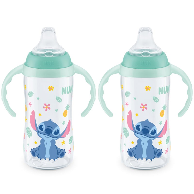 NUK Learner Cup, 10 Oz, Pack of 2, Disney's Stitch â€“ Soft Spout, Easy-Grip Handles, BPA Free, Spill Proof Transition Sippy Cup - Image 1