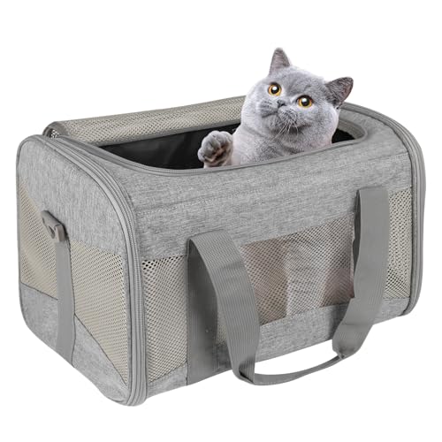Top tasta Cat Carrying Case Pet Carrier Airline Approved Protable and Breathable Pet Travel Carrier Removable Fleece Pad Collapsible Cat Carrier Dog Carrier for Medium Cats Small Cats Dogs 171111 grey - Image 1