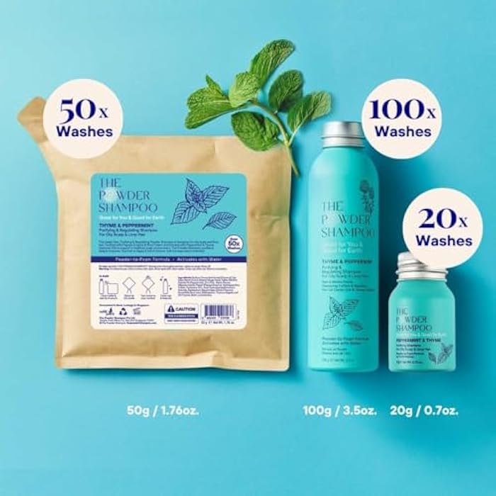 The Powder Shampoo - Powder Shampoo Aluminum Bottle Purifying & Regulating Shampoo (Thyme & Peppermint) - 2.47 oz - Image 5