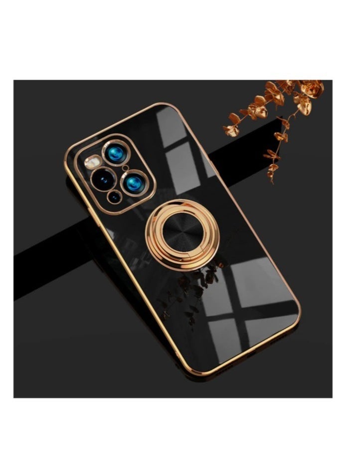 Raxoom Silicone TPU Shockproof Ring Holder Kickstand Slim Plated Phone Case Cover designed for iPhone 13