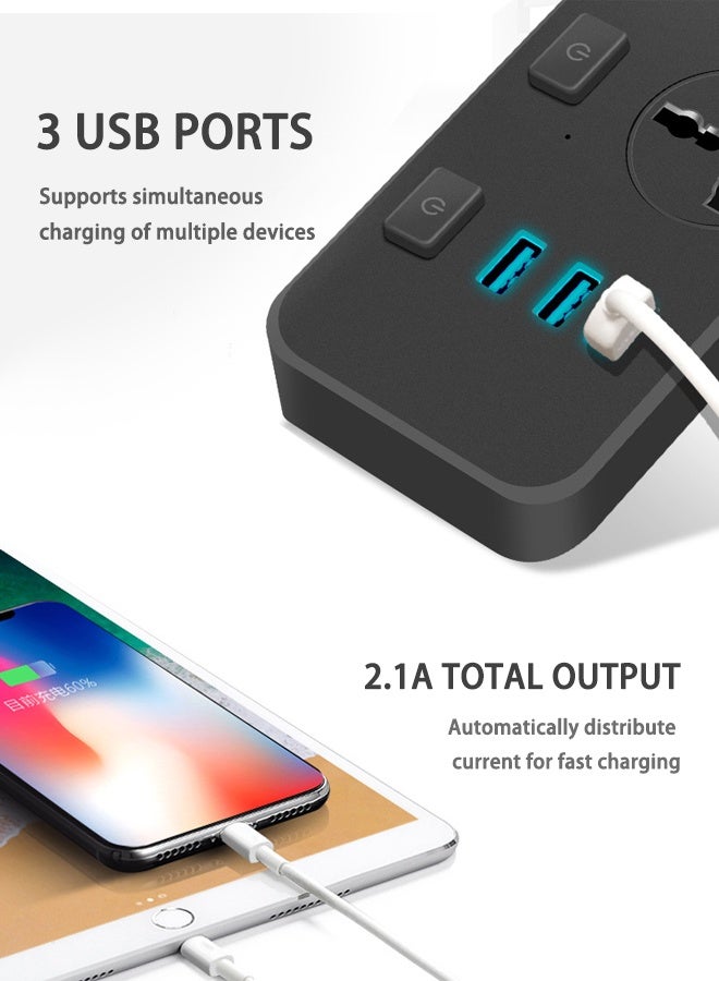 قوة 110-250 فولت 2500 وات مع 3 مقبس عالمي متعدد USB، كابل تمديد المقبس لشحن الهاتف،توصيله كهربائيه مشترك كهرباء توصيلة وصلة كهرباء  - Image 2