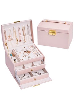 Jewellery Box, Lockable Jewellery Storage Box, Women's Jewellery Box with 2 Drawers and 3 Layers, Storage for Watch, Necklace, Ring, Bracelet, Gift Idea