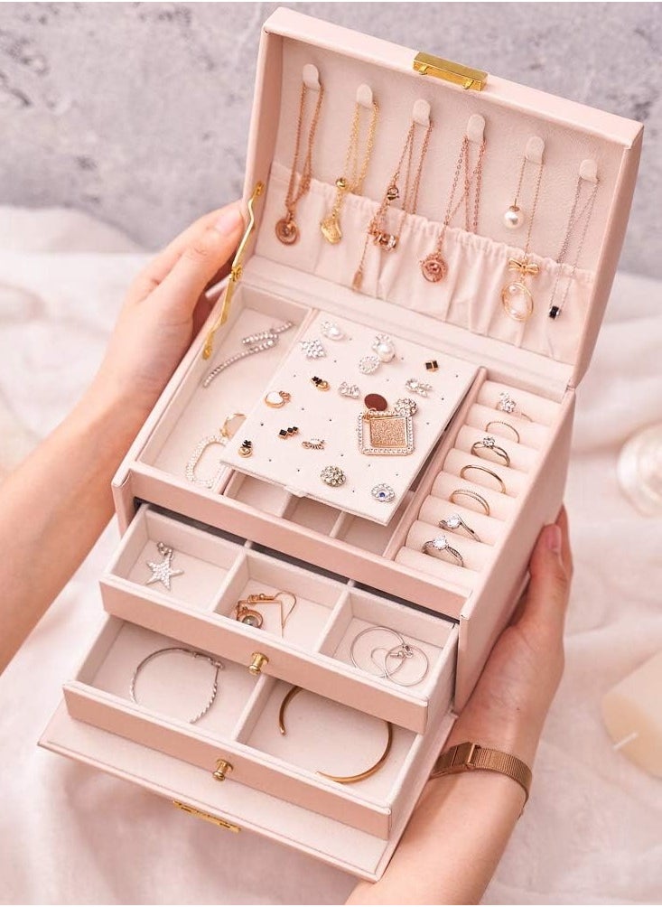 Gerenic - Jewellery Box, Lockable Jewellery Storage Box, Women's Jewellery Box with 2 Drawers and 3 Layers, Storage for Watch, Necklace, Ring, Bracelet, Gift Idea - Image 1