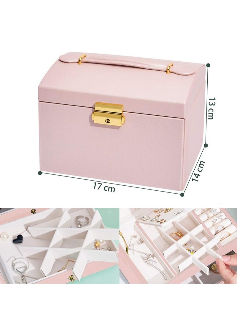Gerenic - Jewellery Box, Lockable Jewellery Storage Box, Women's Jewellery Box with 2 Drawers and 3 Layers, Storage for Watch, Necklace, Ring, Bracelet, Gift Idea - Image 1
