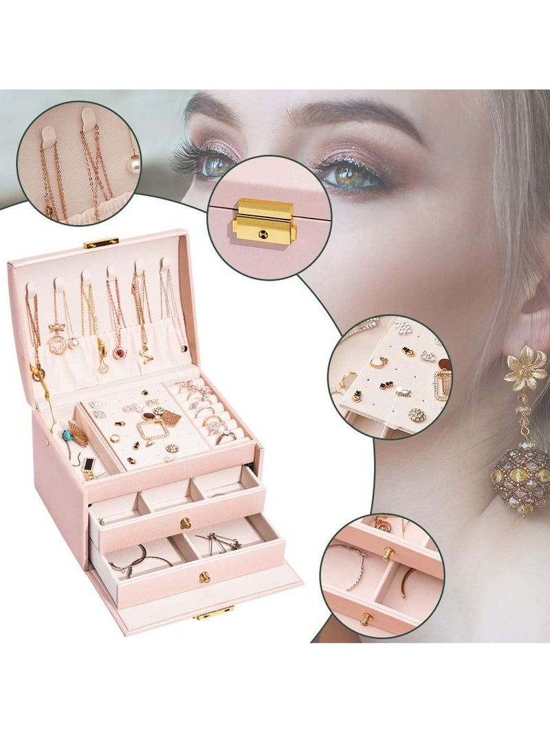 Gerenic - Jewellery Box, Lockable Jewellery Storage Box, Women's Jewellery Box with 2 Drawers and 3 Layers, Storage for Watch, Necklace, Ring, Bracelet, Gift Idea - Image 1