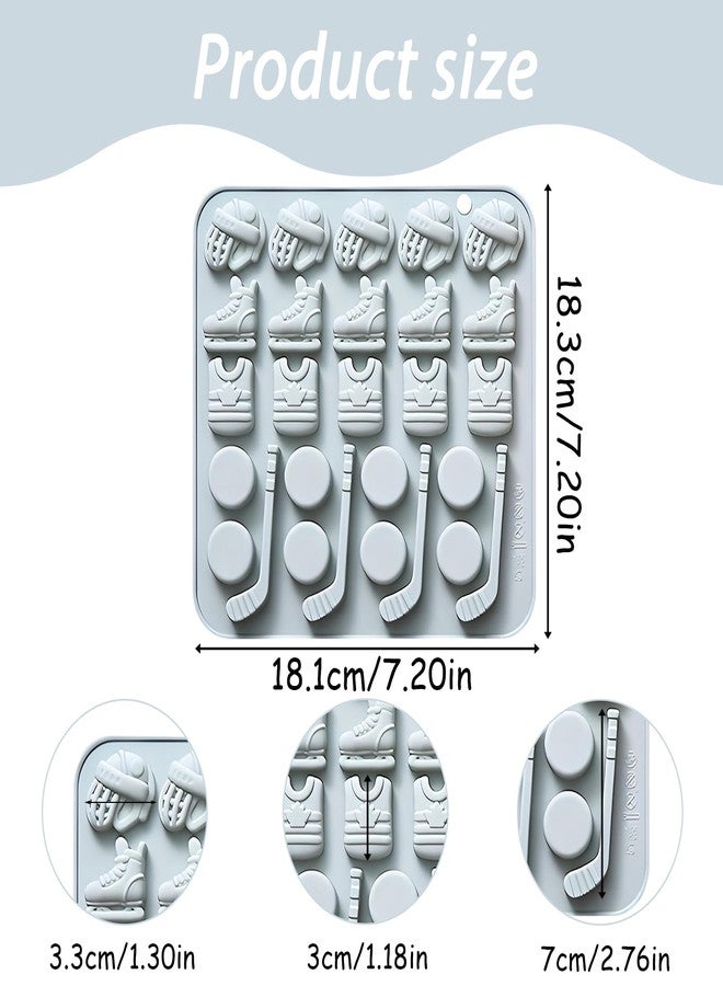Fchil Hockey Sports Silicone Mold Set, Ice Skates Pucks and Sticks Design, 2-Pack Candy Chocolate Molds - Image 2