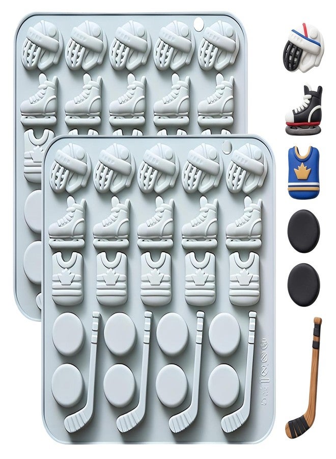 Fchil Hockey Sports Silicone Mold Set, Ice Skates Pucks and Sticks Design, 2-Pack Candy Chocolate Molds - Image 1