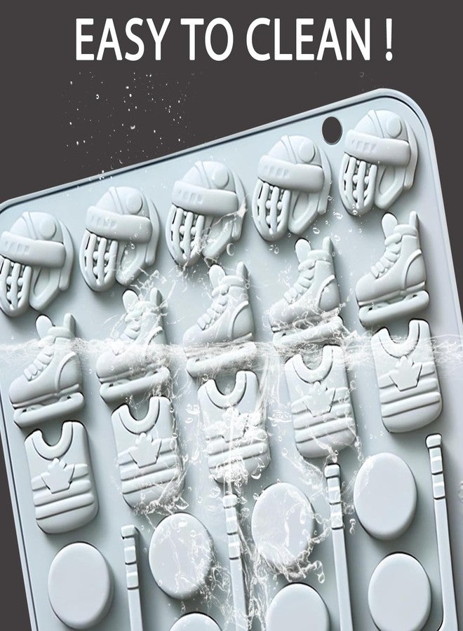 Fchil Hockey Sports Silicone Mold Set, Ice Skates Pucks and Sticks Design, 2-Pack Candy Chocolate Molds - Image 3