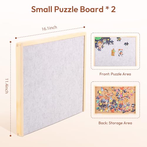 Woodtoe Small Puzzle Board with 2 Sizes 161 x 114 Puzzles Board for 100 Piece 161 x 228 Puzzle Table for 300 500 Jigsaw Puzzles Wooden Felt Puzzle Tray for Kids 3 - Image 5