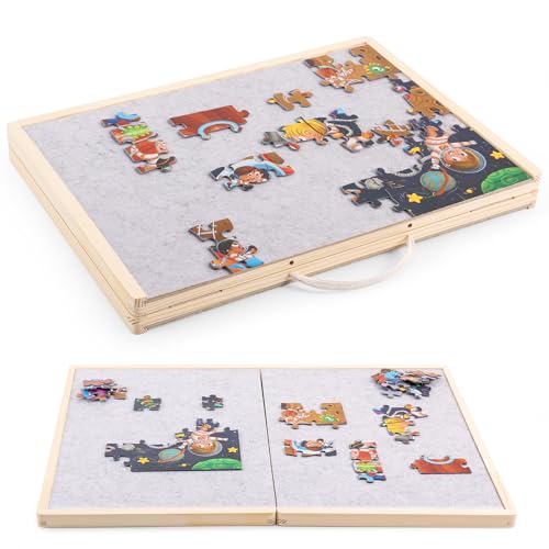 Woodtoe Small Puzzle Board with 2 Sizes 161 x 114 Puzzles Board for 100 Piece 161 x 228 Puzzle Table for 300 500 Jigsaw Puzzles Wooden Felt Puzzle Tray for Kids 3 - Image 1