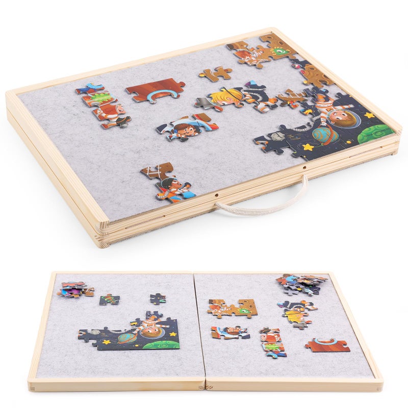 Woodtoe Small Puzzle Board with 2 Sizes 161 x 114 Puzzles Board for 100 Piece 161 x 228 Puzzle Table for 300 500 Jigsaw Puzzles Wooden Felt Puzzle Tray for Kids 3 - Image 3