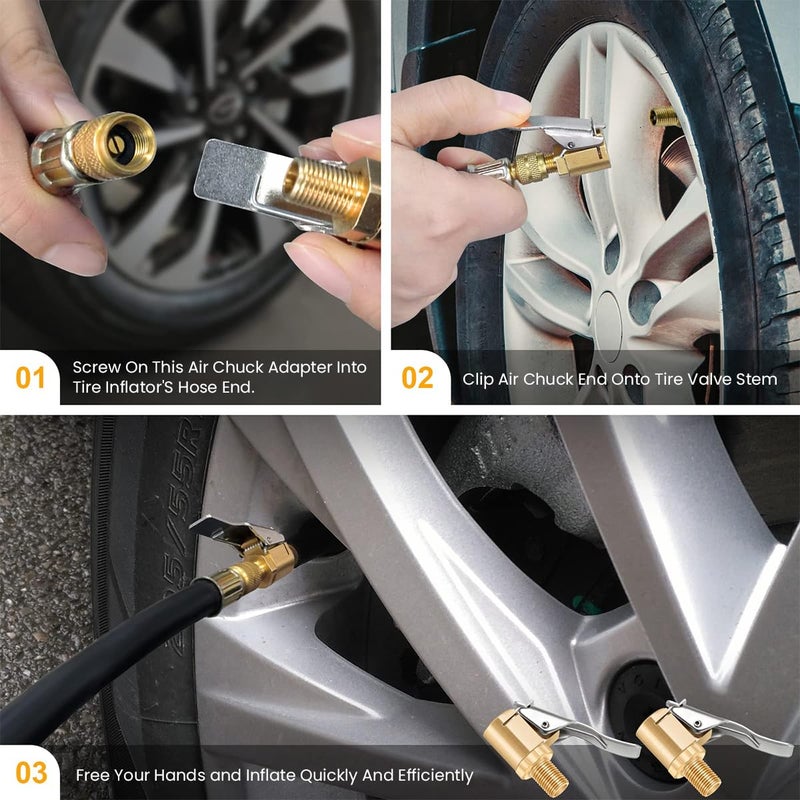 STHIRA ® 6 قطع محول صمام هواء إطار من النحاس مع قفل آمن، 250 PSI فوهة ثقيلة للسيارة والدراجة النارية والدراجة، ملائمة عالمياً لمقاييس الضغط وضواغط الهواء، ذهبية - Image 5