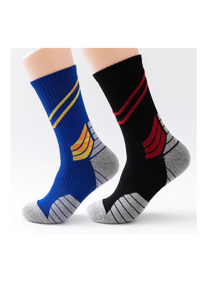 NIBEMINENT Men Cycling Socks Striped Elastic Breathable Anti-Slip Towel Bottom Running Basketball Sports Stockings Two Pairs 19*3*18cm  - Image 1