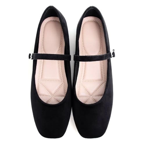 Stunner Women's Mary Jane Ballet Flats Fashion Square Toe Ankle Strap Flats Comfortable Casual Slip On Dress Shoes Black 38(7) - Image 4