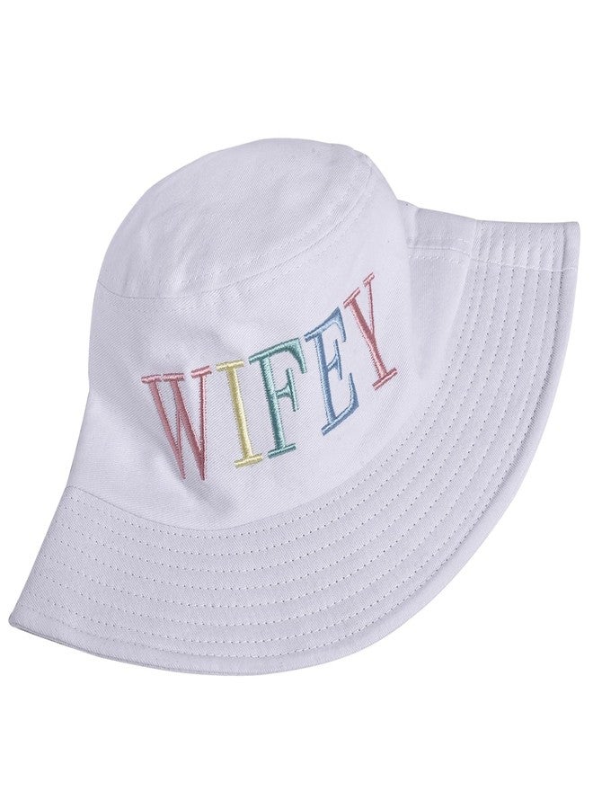 Erying Wifey Bucket Hat for Bachelorette Party Embroidered Sun Hat Bridal Shower Bride to be Gift White - Image 3