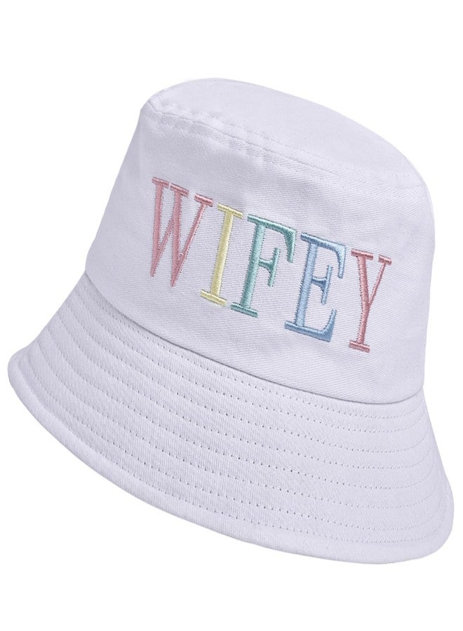Erying Wifey Bucket Hat for Bachelorette Party Embroidered Sun Hat Bridal Shower Bride to be Gift White - Image 2