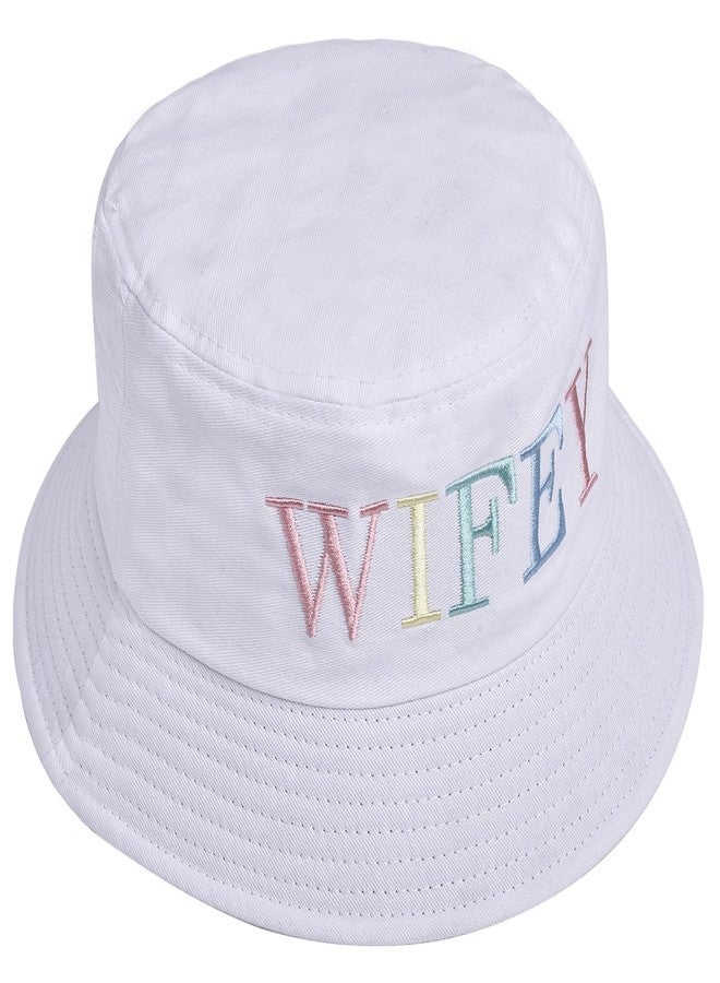 Erying Wifey Bucket Hat for Bachelorette Party Embroidered Sun Hat Bridal Shower Bride to be Gift White - Image 4