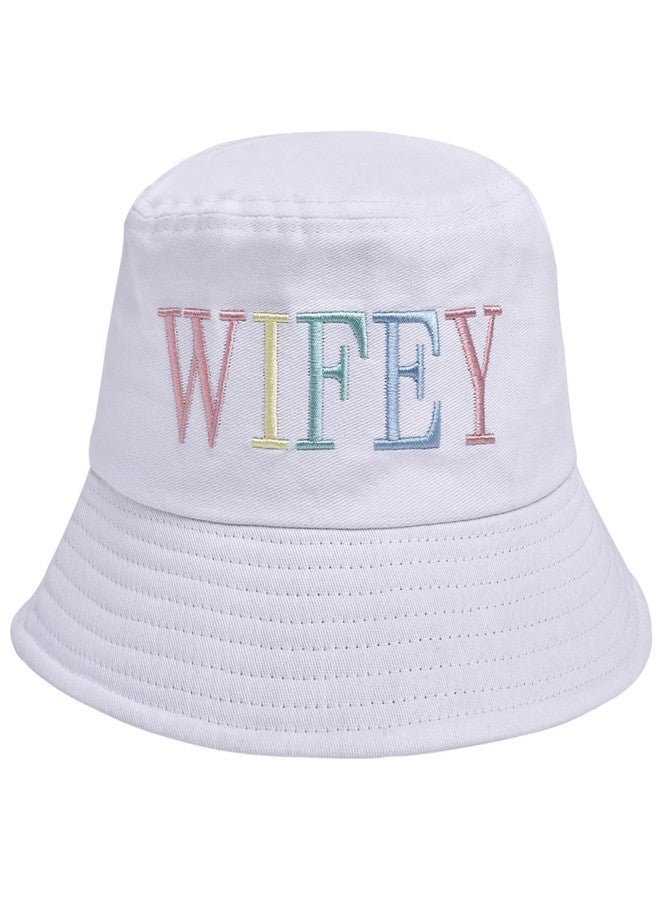 Erying Wifey Bucket Hat for Bachelorette Party Embroidered Sun Hat Bridal Shower Bride to be Gift White - Image 1
