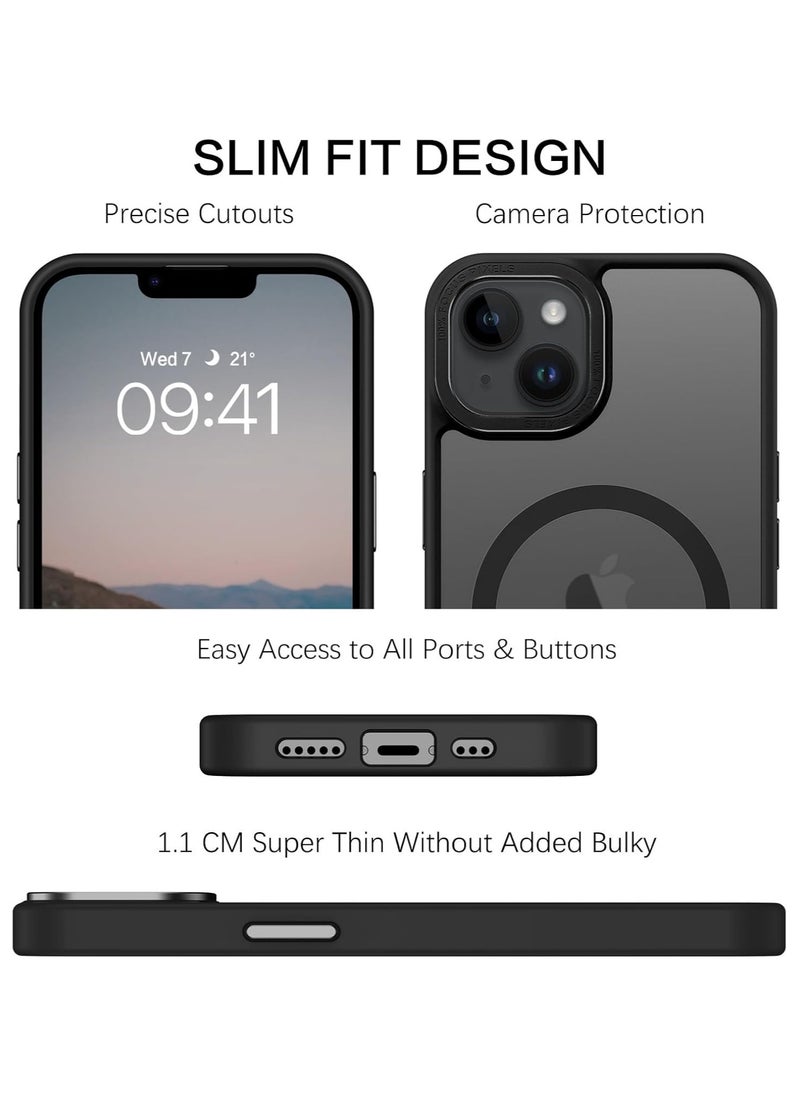 Generic - Magnetic Case for iPhone 14/13 6.1 Inch Case Translucent Matte Phone Case Slim Thin Shockproof Anti-Yellow Women Men Girls Boys Protective Cover (Black) - Image 1