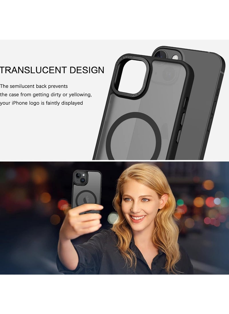 Generic - Magnetic Case for iPhone 14/13 6.1 Inch Case Translucent Matte Phone Case Slim Thin Shockproof Anti-Yellow Women Men Girls Boys Protective Cover (Black) - Image 1