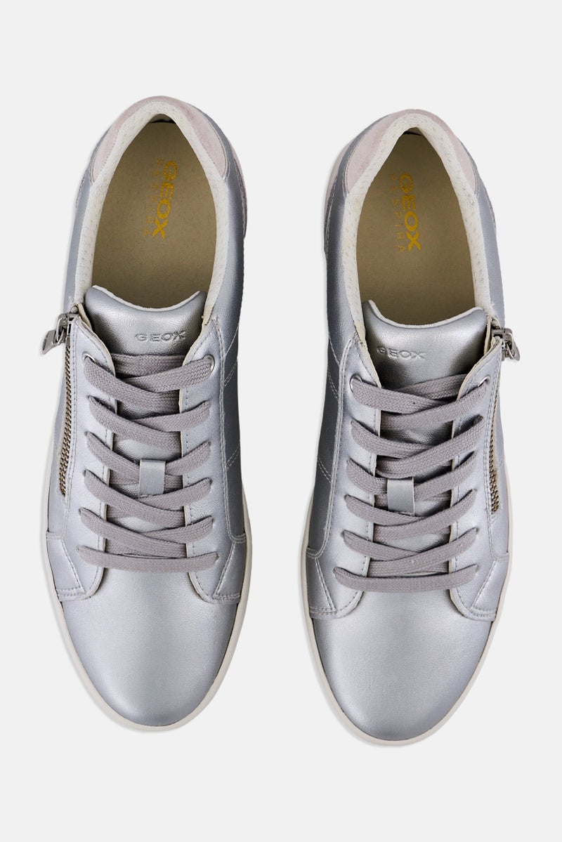 GEOX Women Blomiee Lace Up Casual Shoes, Silver  - Image 3