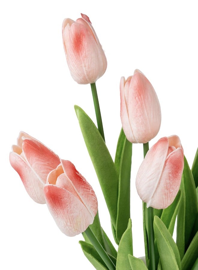 MyGift Artificial Pink Tulips in White Vase, Tabletop Faux Potted Tulip Flowers Arrangement, Fake Plants Decor in White Round Ceramic Planter - Image 5