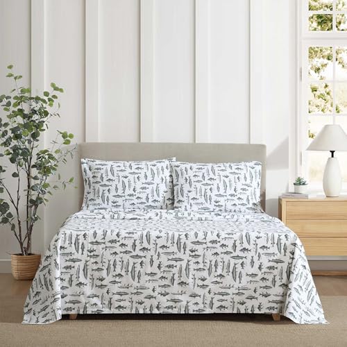 Eddie Bauer Sheet Set Cotton Percale Bedding with Matching Pillowcase Crisp Breathable 200Thread Count Classic Comfort Essentials Wes Fish Green Twin - Image 3