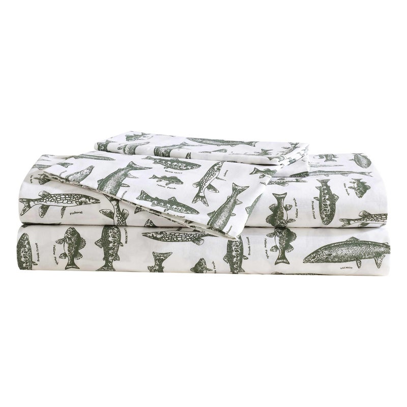 Eddie Bauer Sheet Set Cotton Percale Bedding with Matching Pillowcase Crisp Breathable 200Thread Count Classic Comfort Essentials Wes Fish Green Twin - Image 2