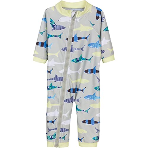 SwimZip Little Boy Long Sleeve Sunsuit with UPF 50 Sun Protection, Gray Shark, 6-12 Months - Image 1