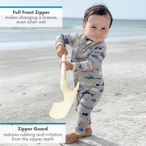 SwimZip Little Boy Long Sleeve Sunsuit with UPF 50 Sun Protection, Gray Shark, 6-12 Months - Image 5