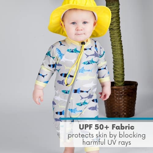 SwimZip Little Boy Long Sleeve Sunsuit with UPF 50 Sun Protection, Gray Shark, 6-12 Months - Image 3